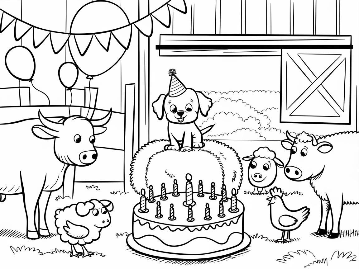 Barnyard Birthday Bash: Color This Farm Fun Scene