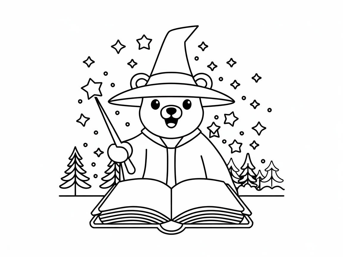Magical Wizard Bear Coloring Adventure
