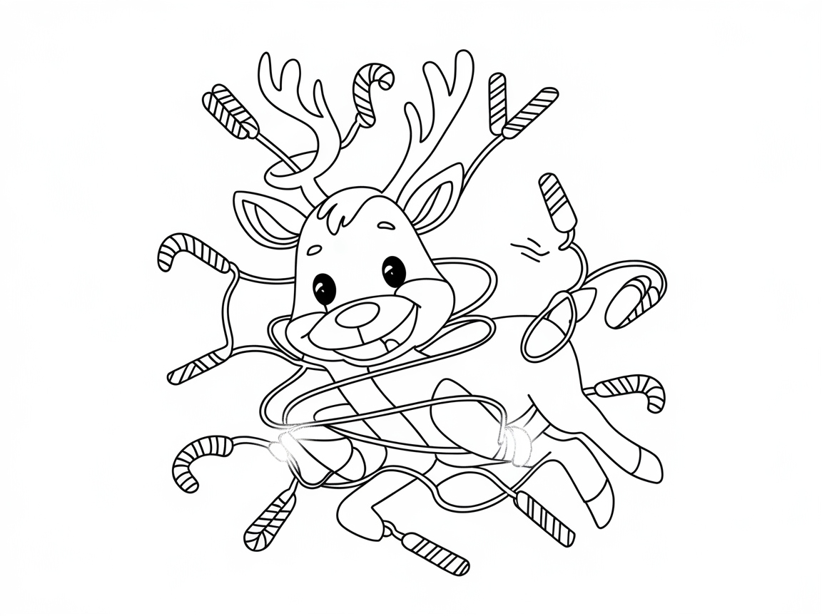 Playful Reindeer Entangled in Candy Canes