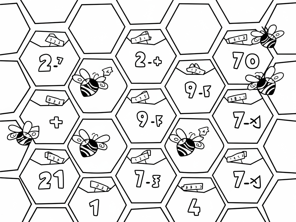 Bee Themed Math Challenge Coloring Page