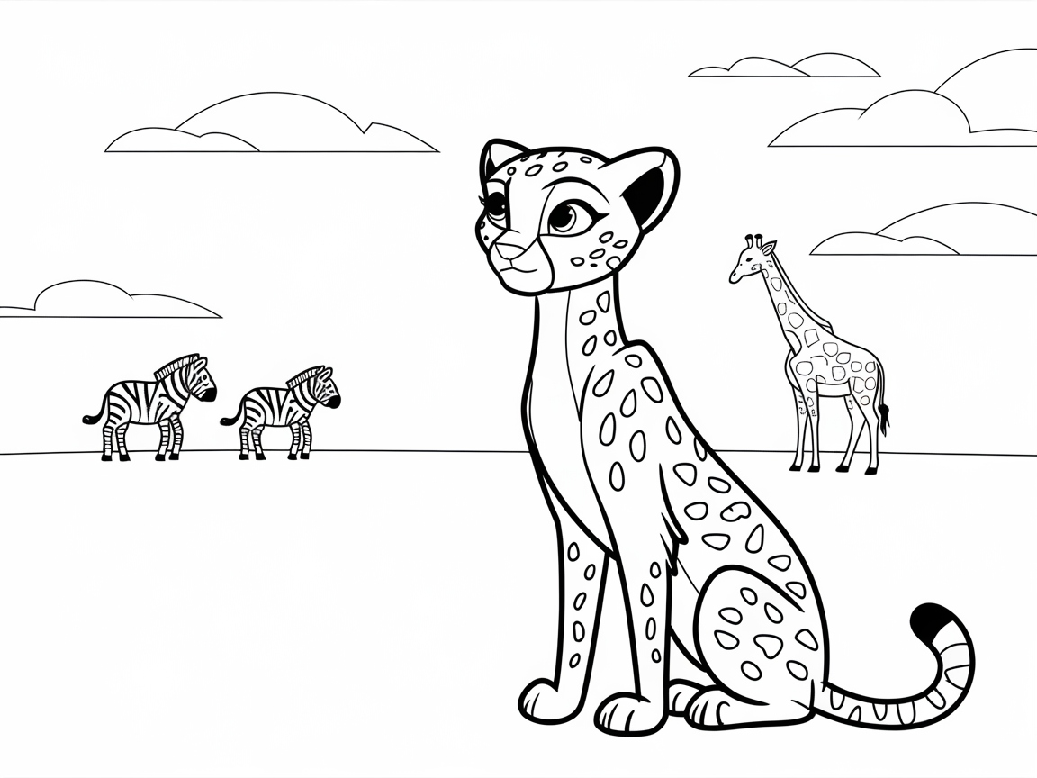 Whimsical Safari Scene with Playful Cheetah