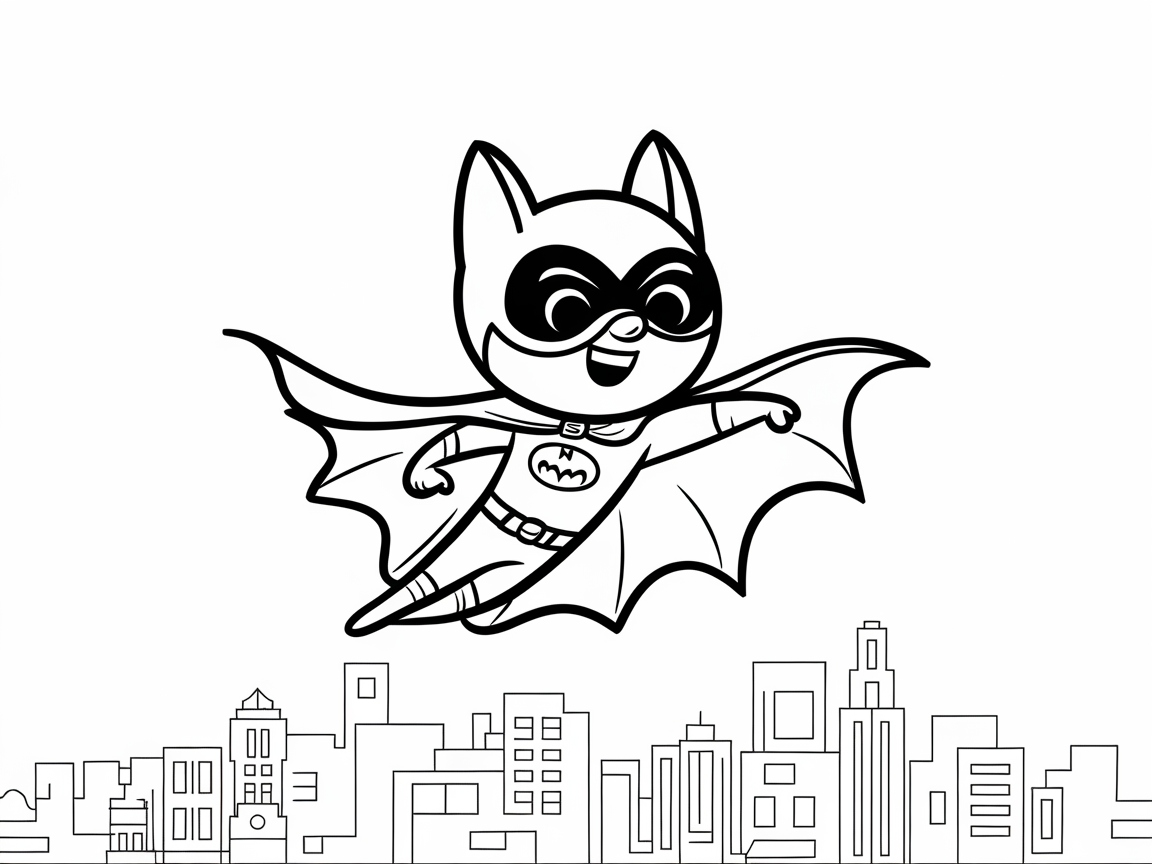 Superhero Bat Gliding Over the Cityscape