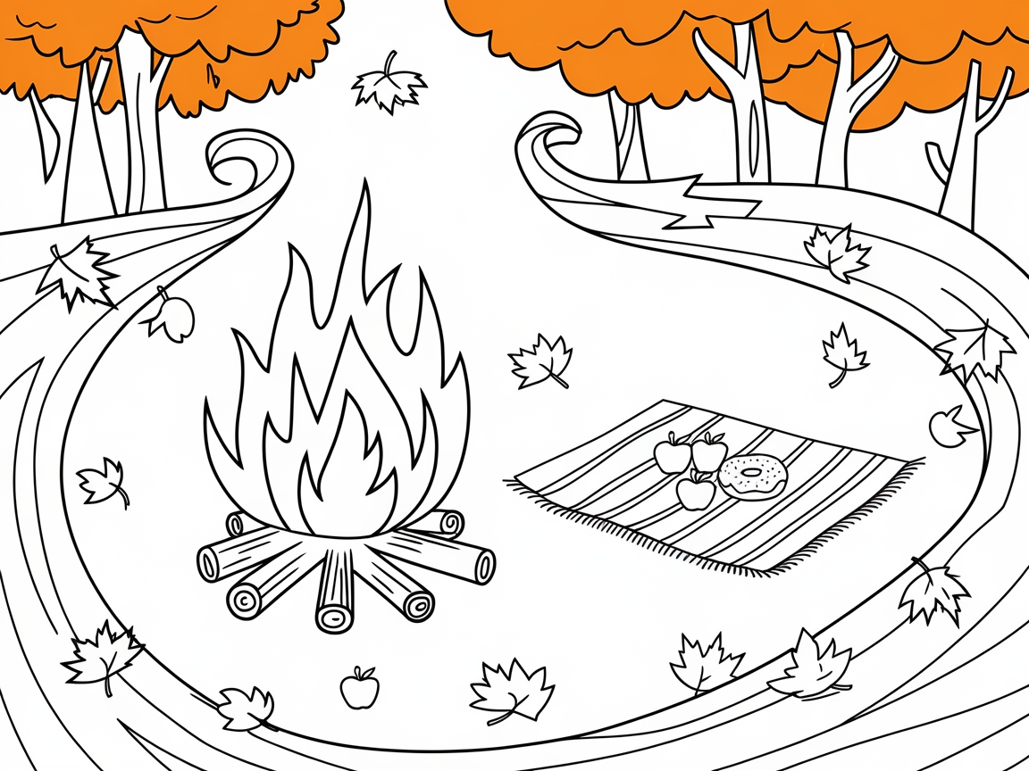Autumn Picnic Campfire Coloring Fun