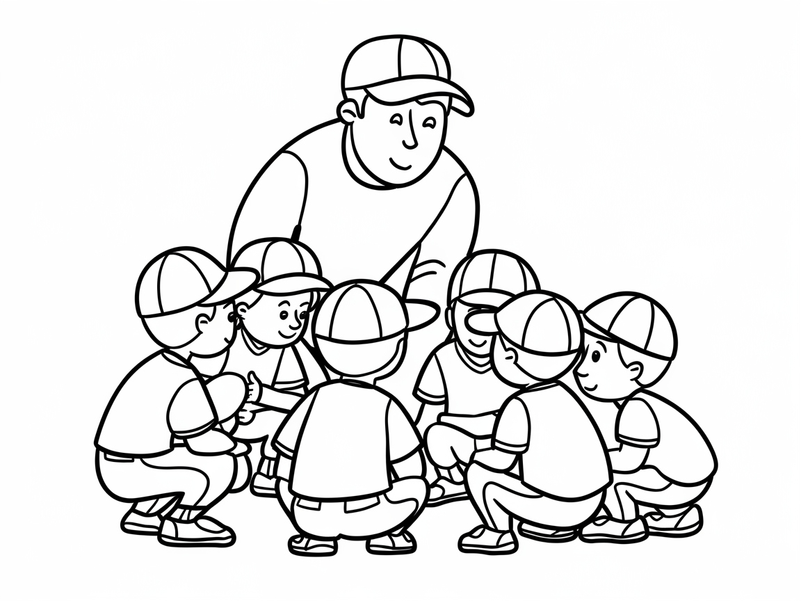 Team Spirit Shines in This Baseball Huddle Coloring Page