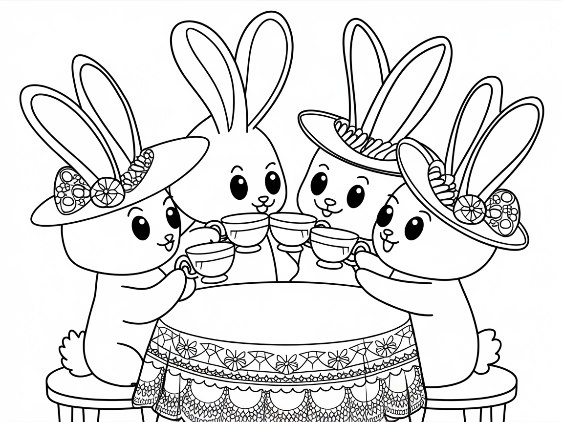 Charming Bunny Tea Party with Fancy Hats