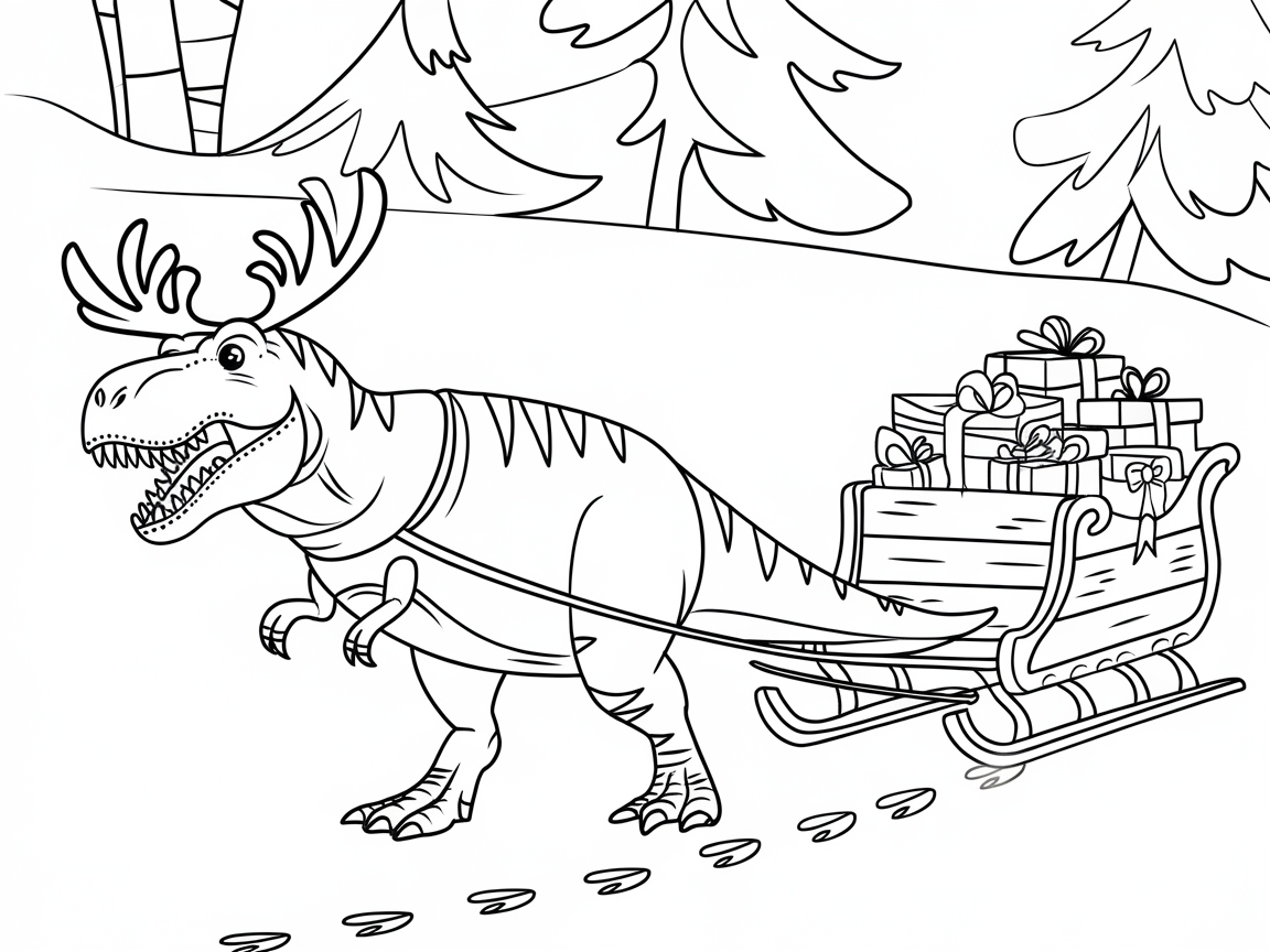 Join the Holiday Parade with This Reindeer T-Rex Page