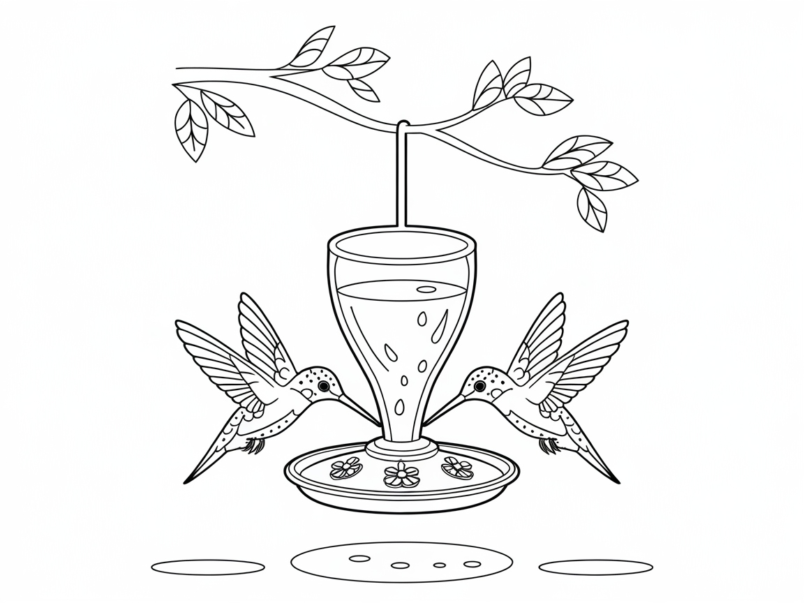 Coloring Fun with Hummingbirds at the Feeder