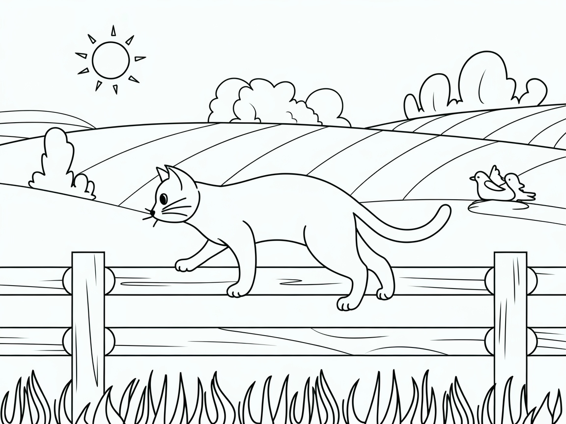 Cat Strolling Through Sunlit Pastures