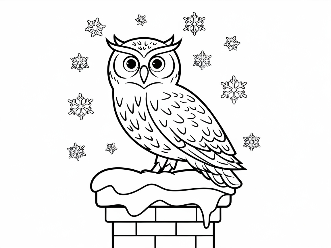 Festive Owl on a Snowy Chimney Coloring Page
