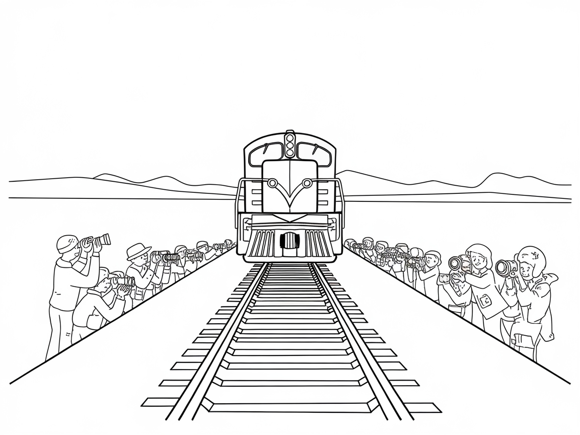 Camera-Ready Train Enthusiasts Lining the Tracks
