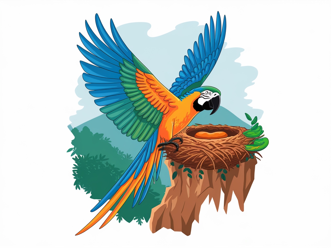 Vibrant Macaw Guarding a Nest