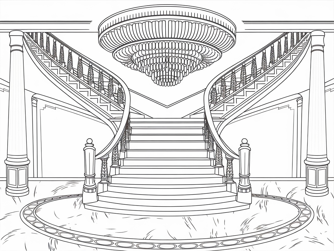 Step Into Elegance: Grand Staircase Coloring Page