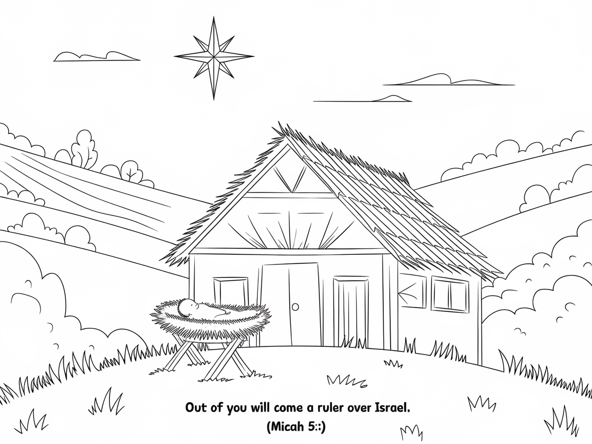 Peaceful Manger Scene with Star of Bethlehem
