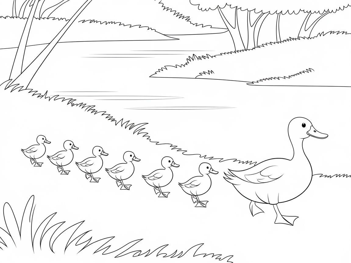 Follow the Leader with This Cute Duck Family Coloring Page