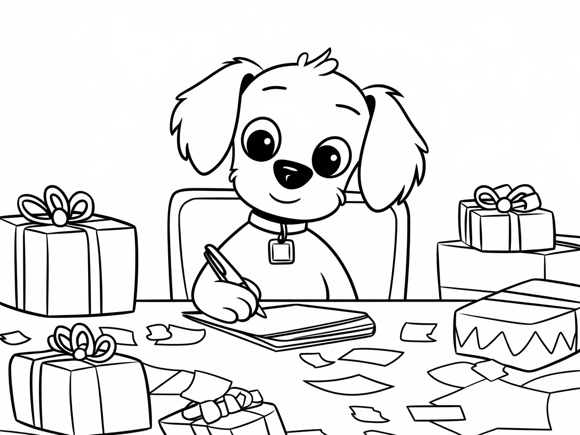 Puppy Presents: Color This Gift-Filled Birthday Scene