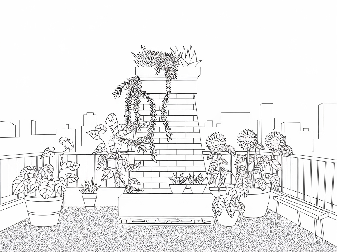 Urban Garden Rooftop Chimney Coloring Page