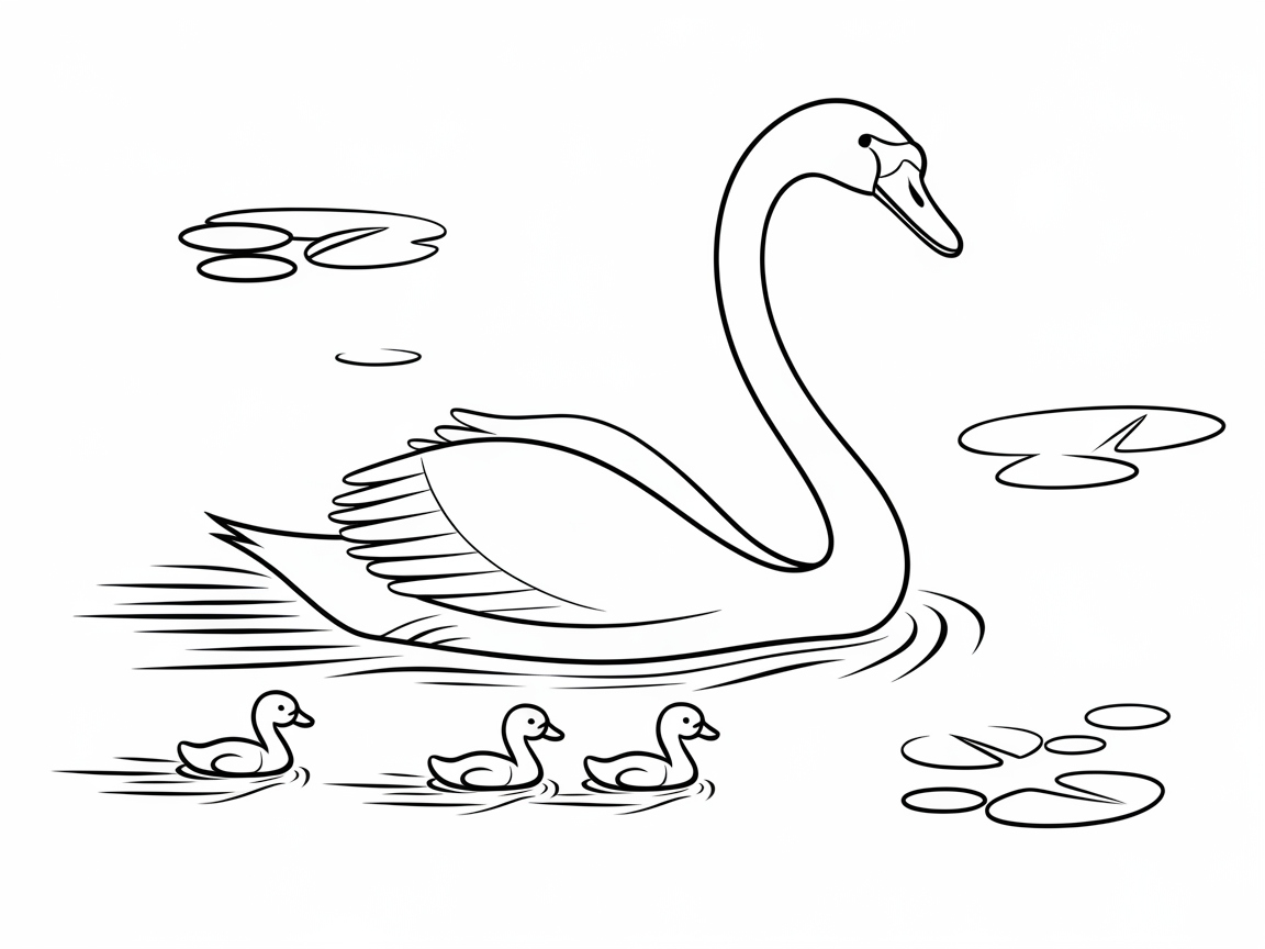 Grace Along the Water: Swan and Ducklings Coloring Page