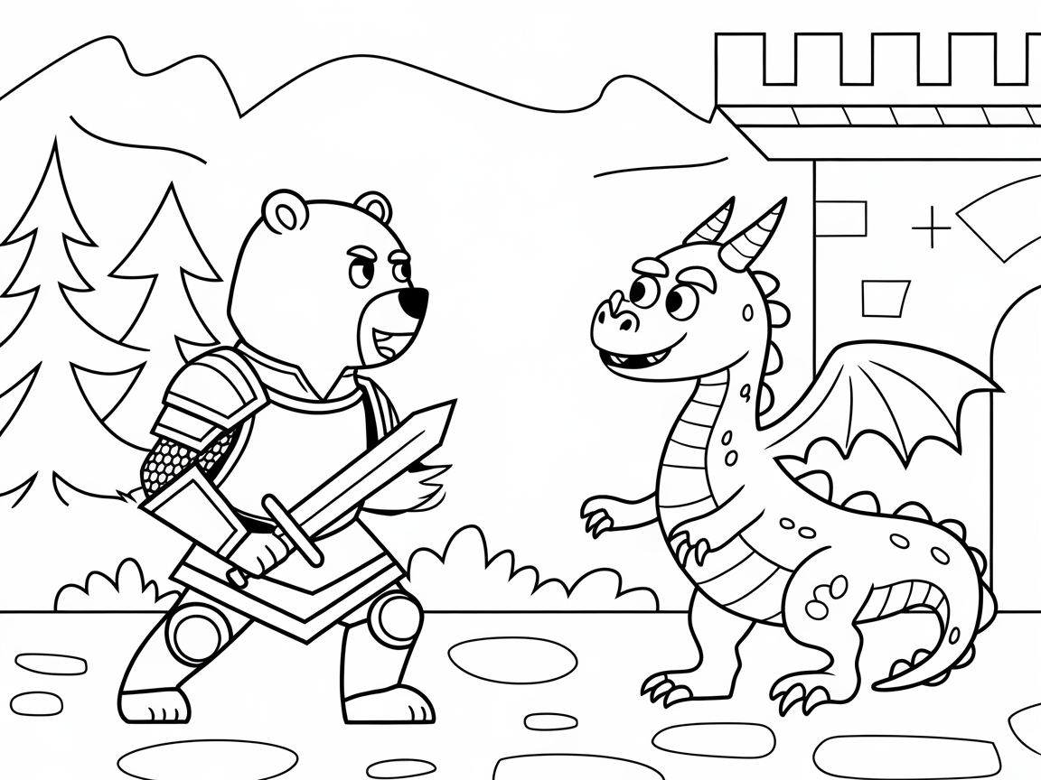 Knight Bear Faces a Friendly Dragon