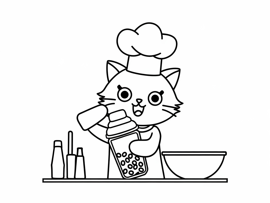 Chef Kitty Mixing Up Boba Magic