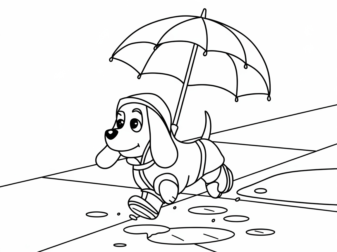 Basset Hound Strolling on a Rainy Day