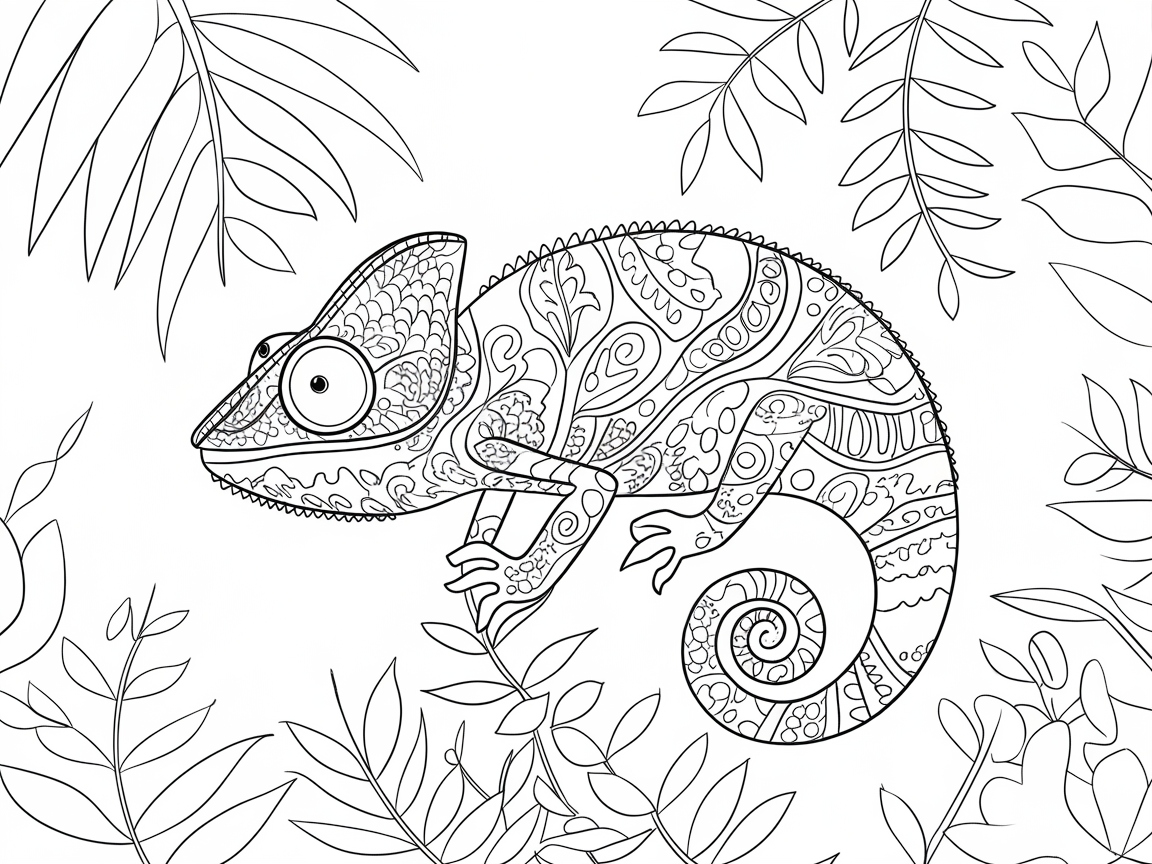 Dive into the Details with This Intricate Chameleon Coloring Page