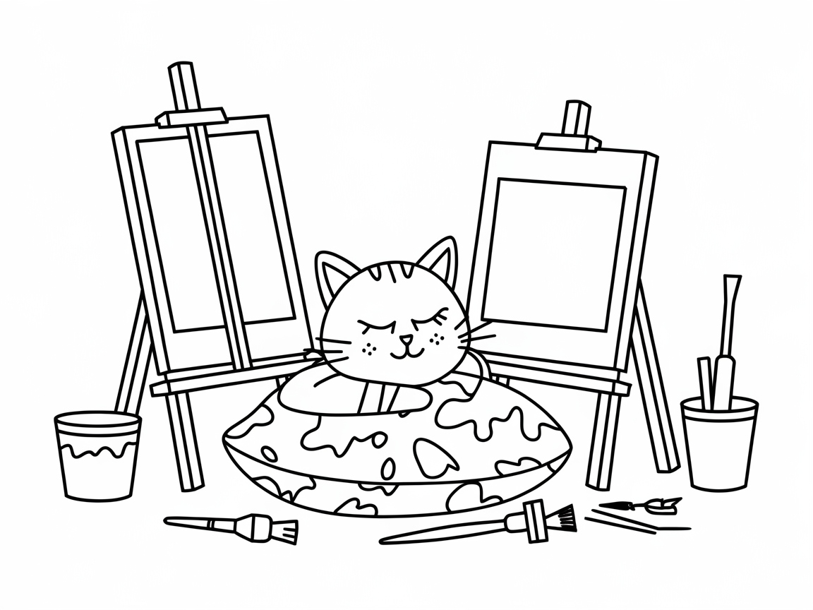 Creative Cat in an Art Studio