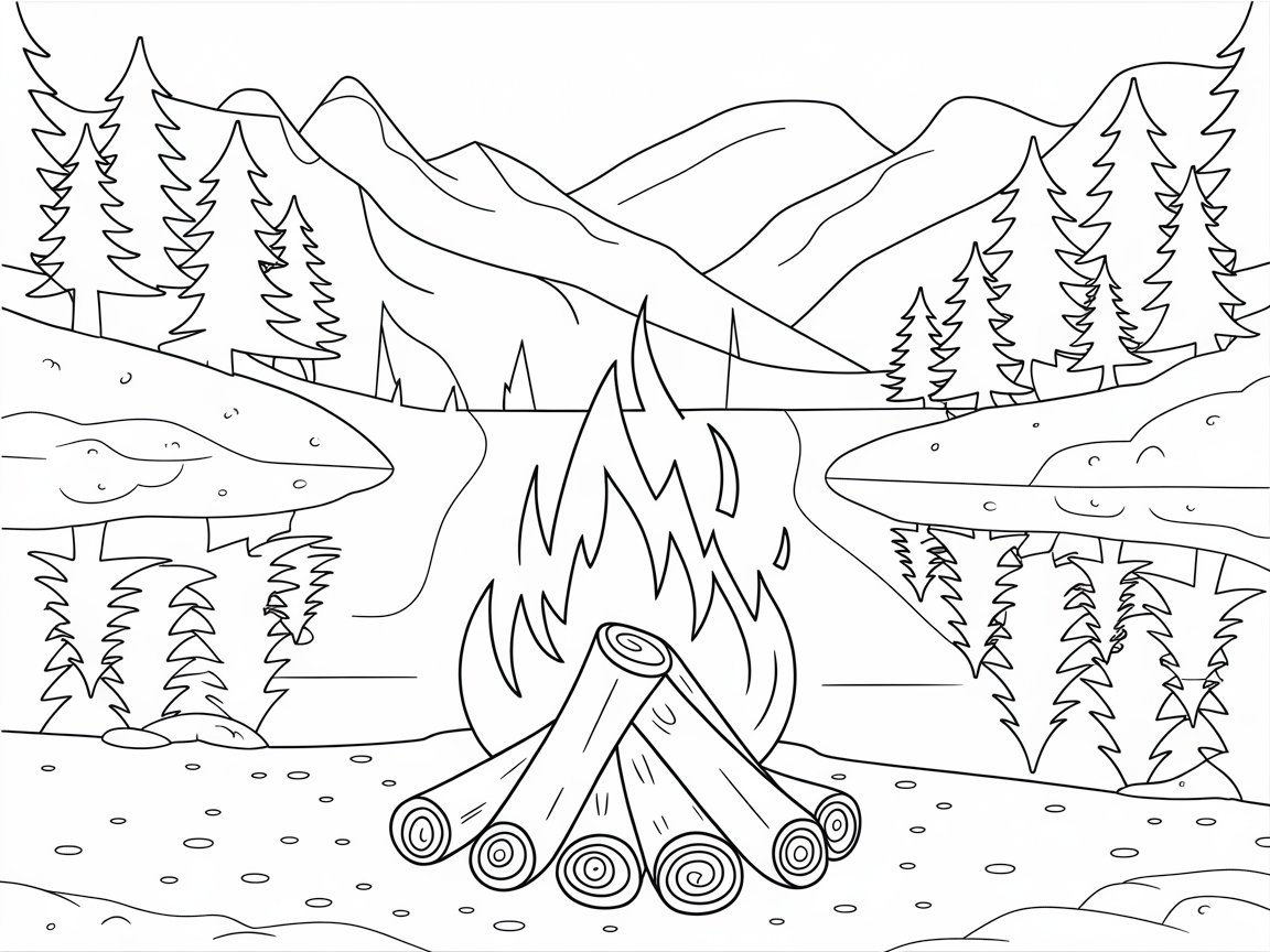 Serene Campfire by the Mountain Stream