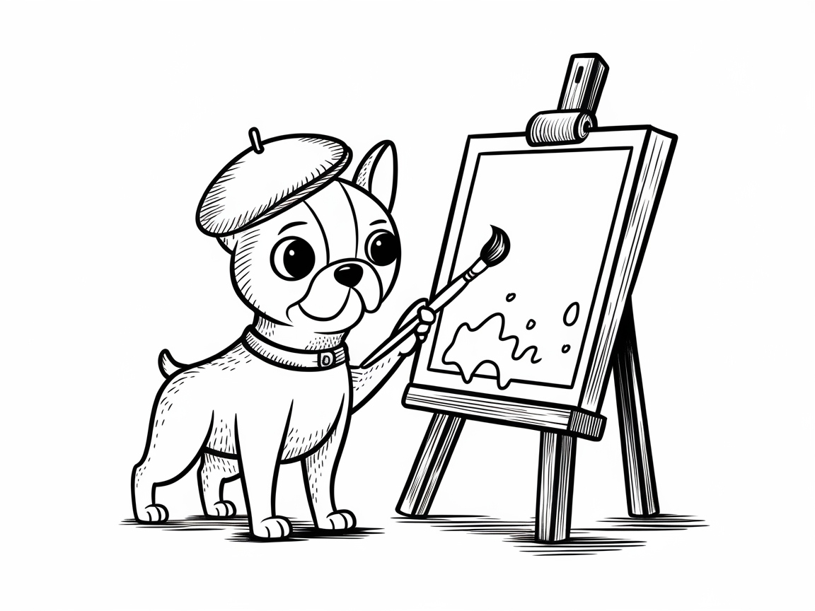 Creative Boston Terrier Painter at the Easel