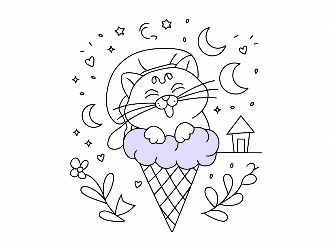 Dreamy Cat in a Coned Night Sky