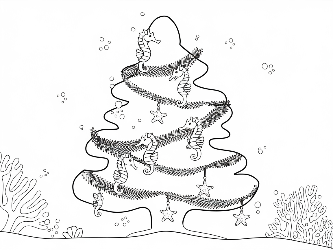 Underwater Christmas Tree with Seahorses and Starfish