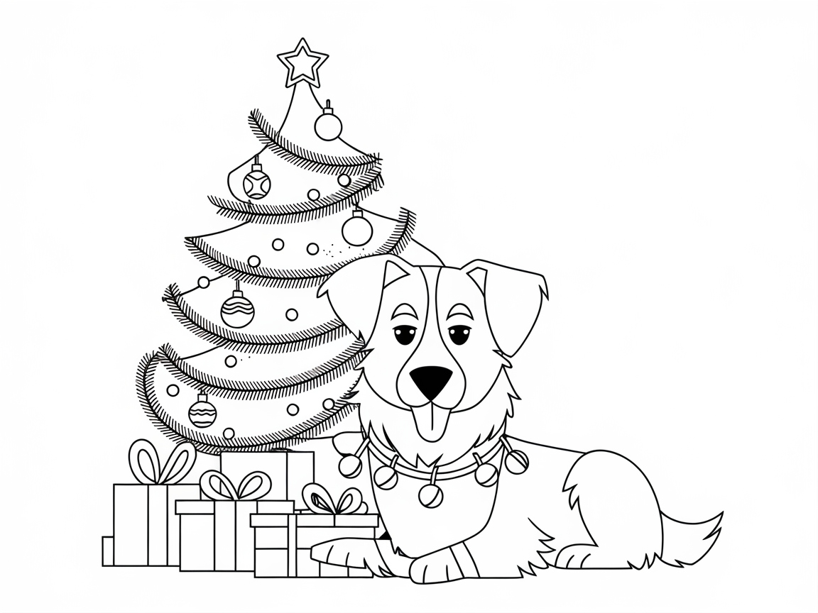 Festive Border Collie Under the Christmas Tree