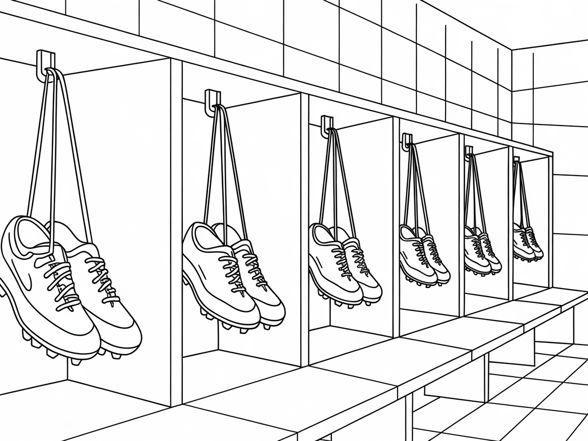 Locker Room Ready: Hanging Soccer Cleats Coloring Page