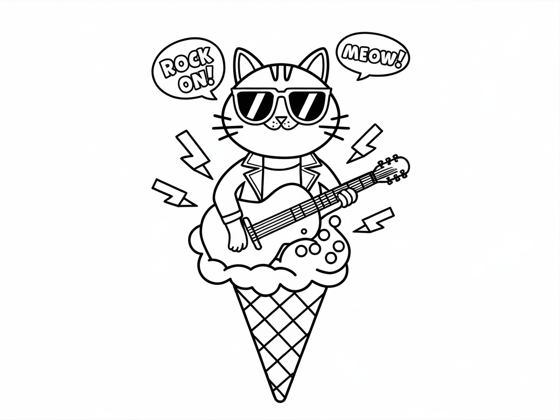 Rockstar Cat With a Cool Cone Vibe