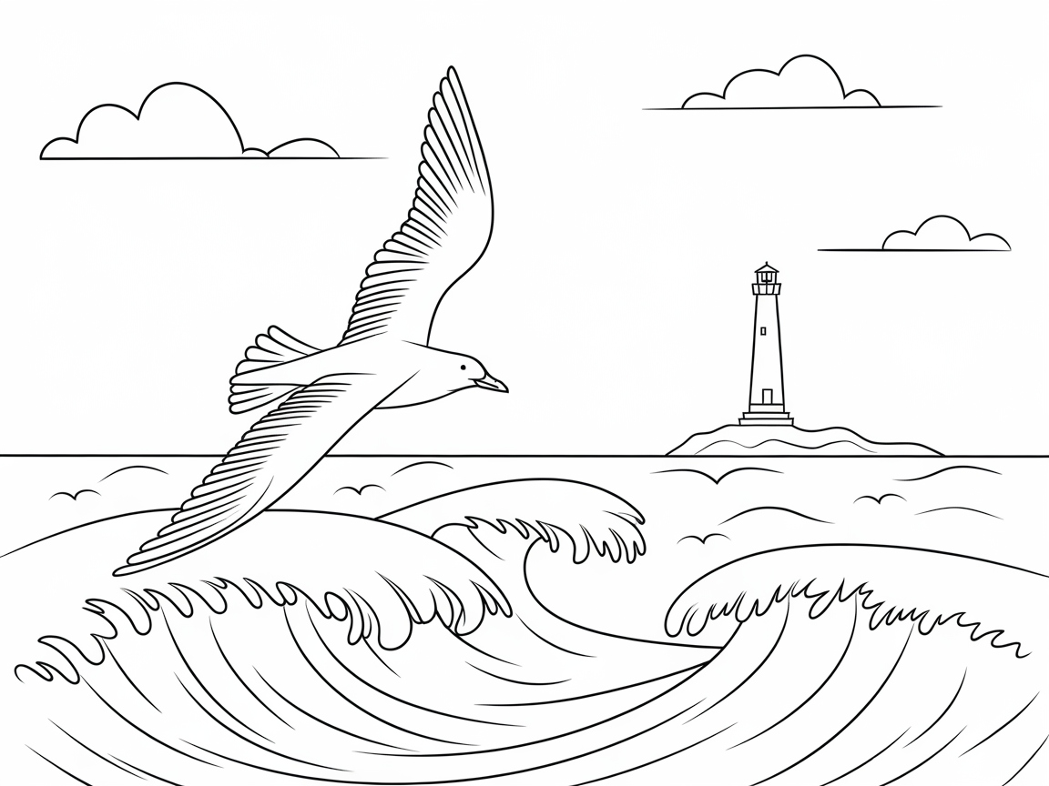 Catch the Breeze with This Soaring Seagull Coloring Page