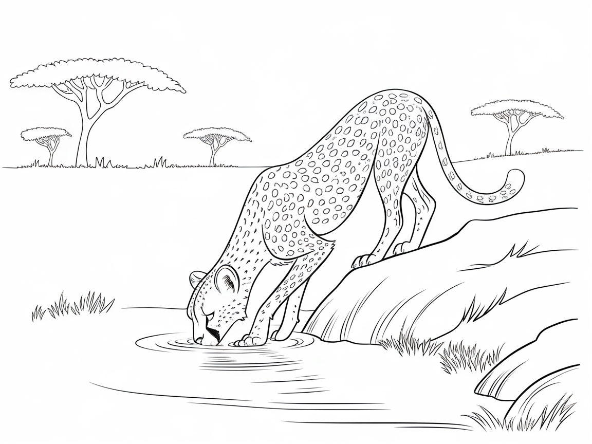 Thirsty Cheetah by the Water