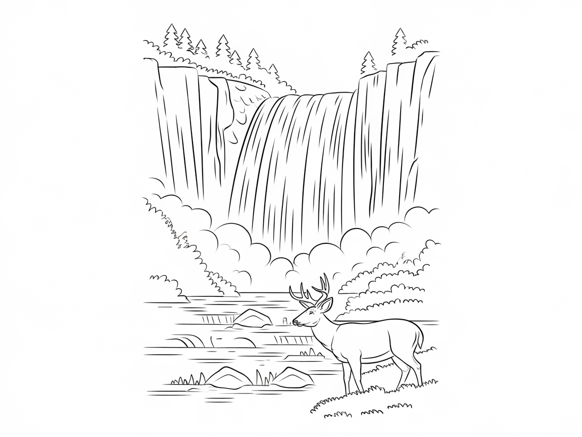 Serene Buck by the Waterfall