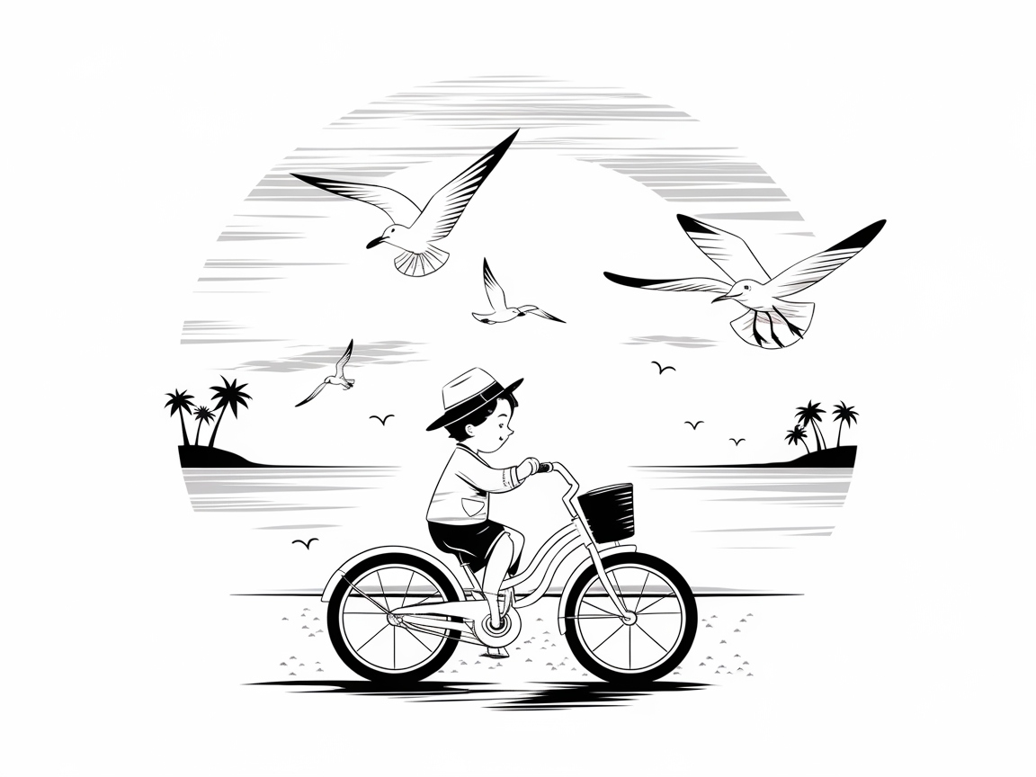 Pedal Along the Shore with This Seaside Adventure Coloring Page