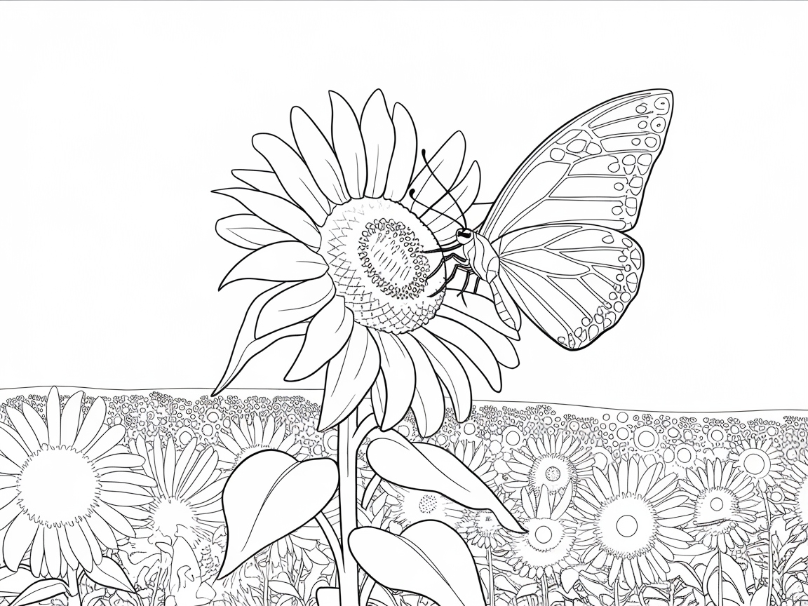 Butterfly Pausing on a Sunflower