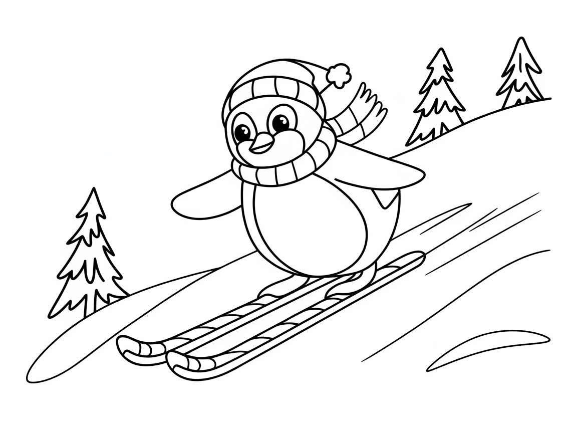 Penguin Skiing on Candy Cane Skis