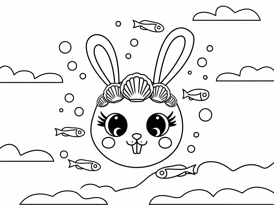 Underwater Bunny with a Sea Shell Crown