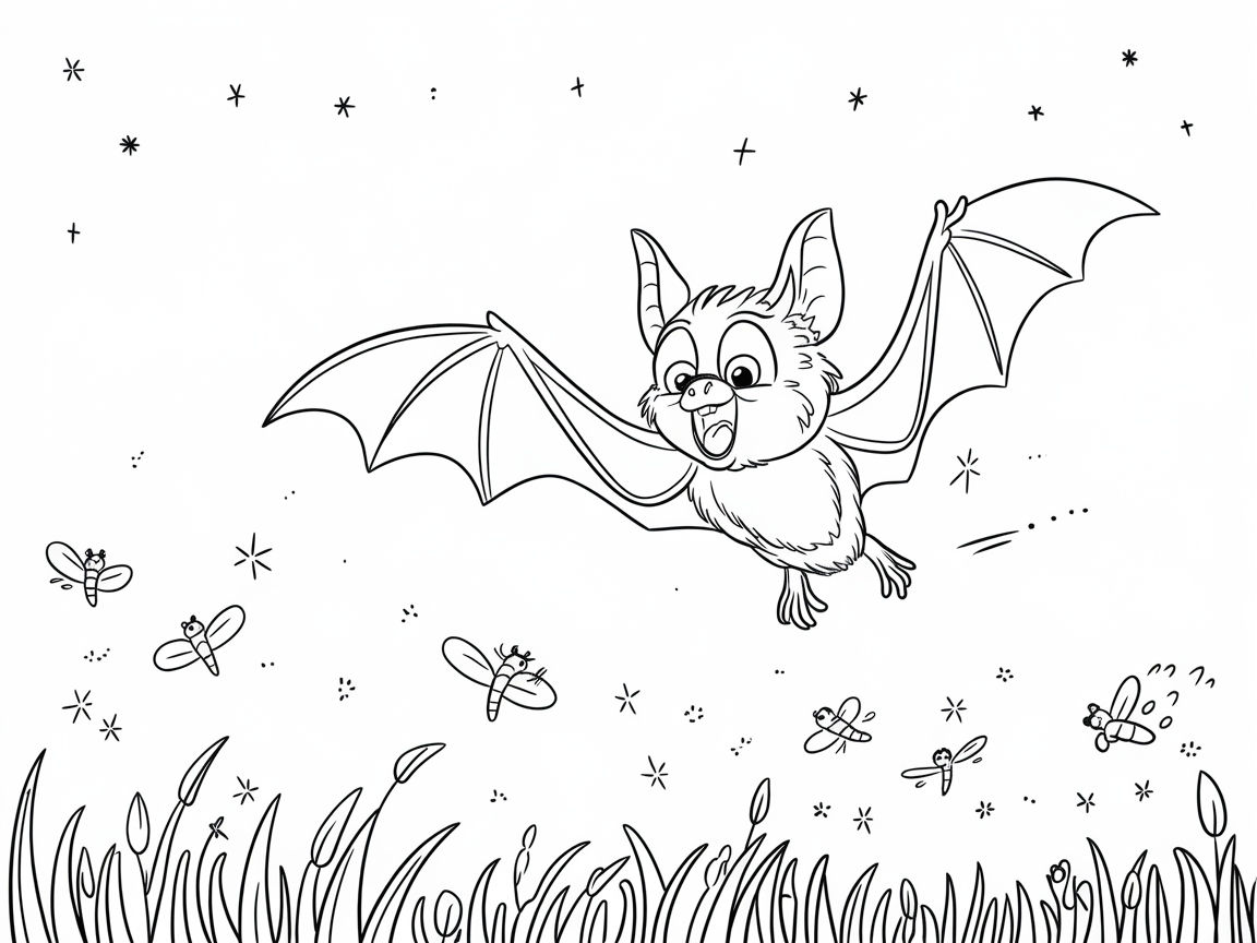 Joyful Bat Frolicking with Fireflies