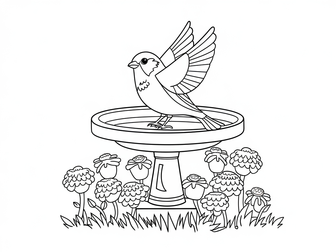 Cheerful Sparrow at the Birdbath