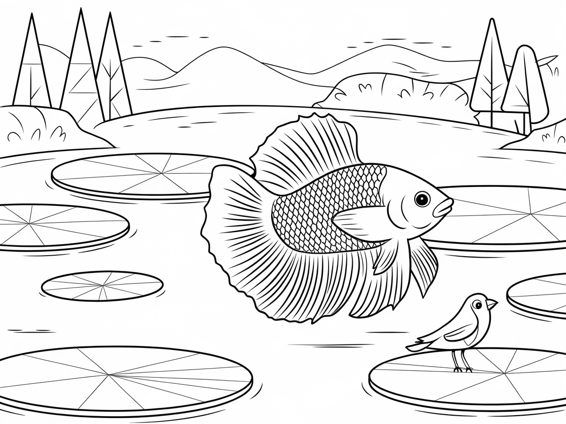 Charming Betta Fish in a Lily Pad Wonderland