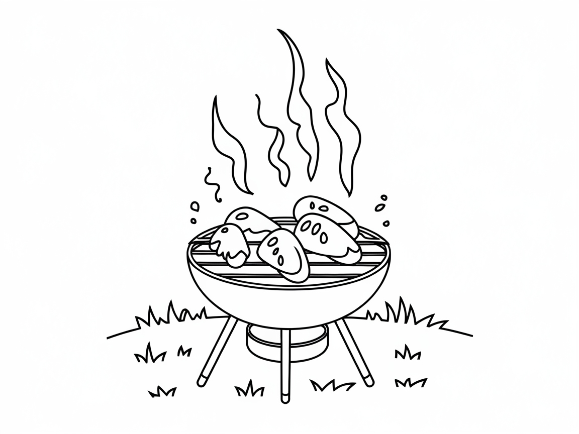Fire Up Your Creativity with This Grilling Scene Coloring Page