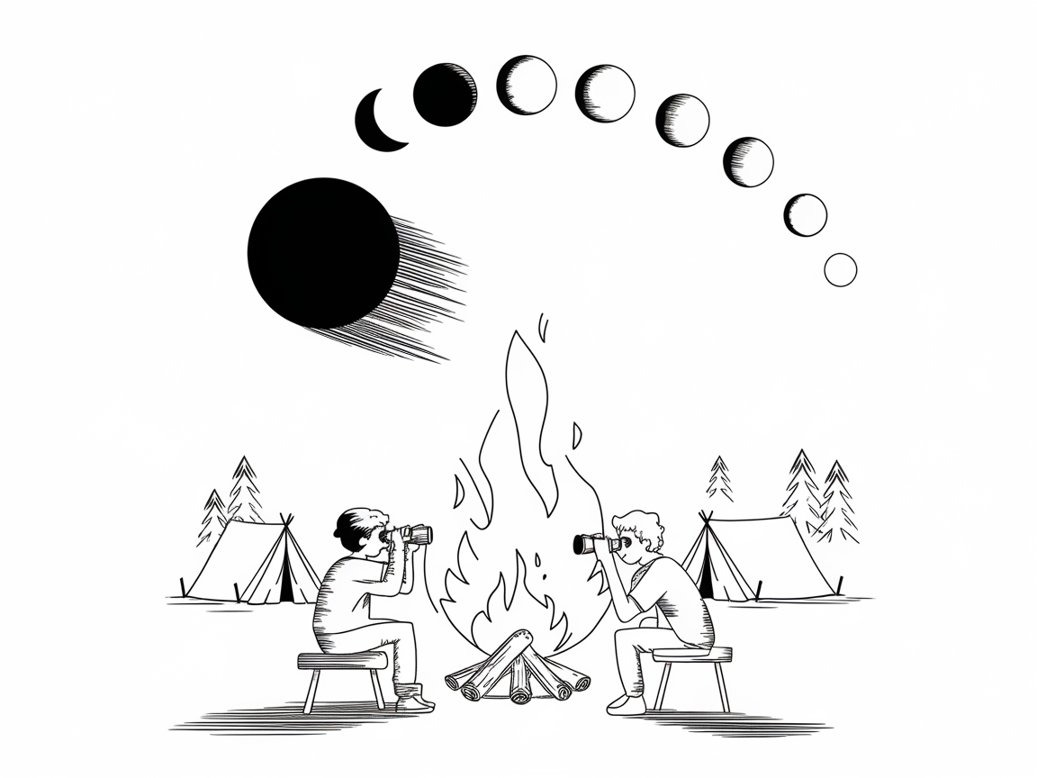 Stargazing by the Campfire Under a Lunar Eclipse