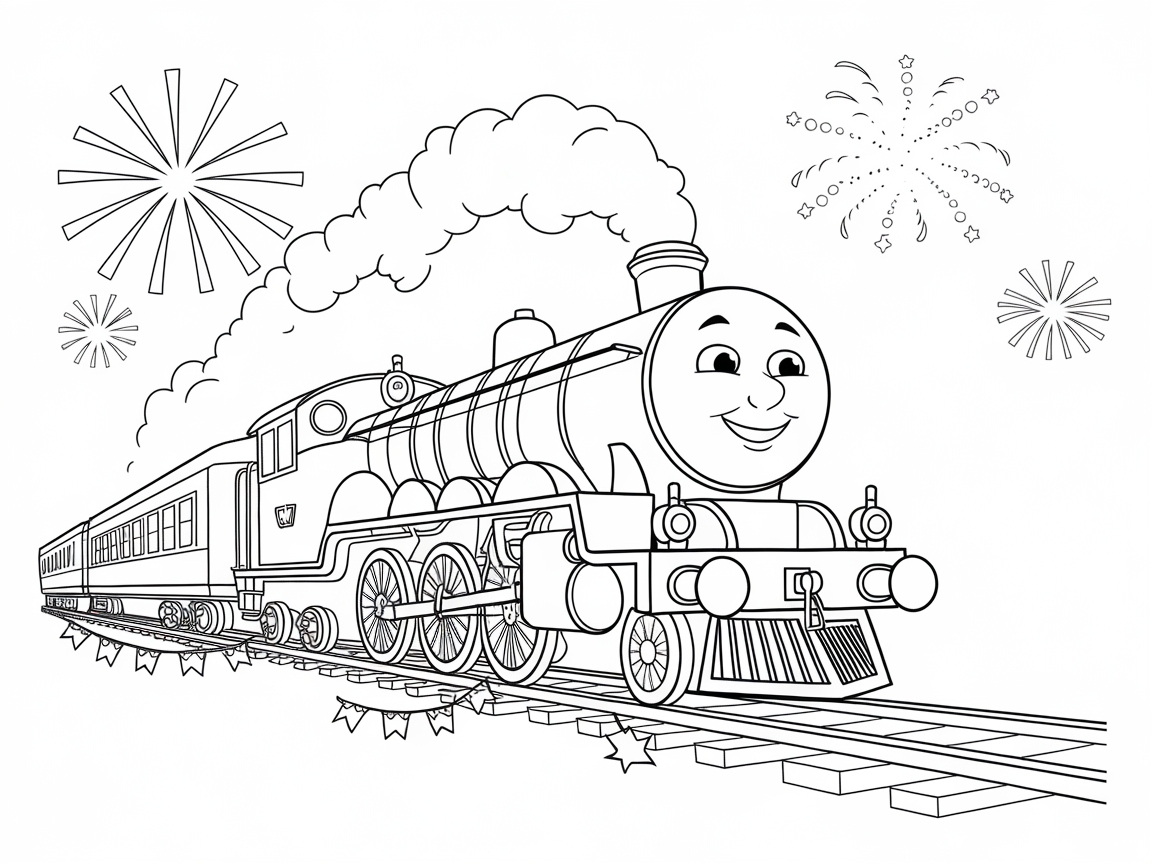 Festive Smile: Train with Fireworks Display