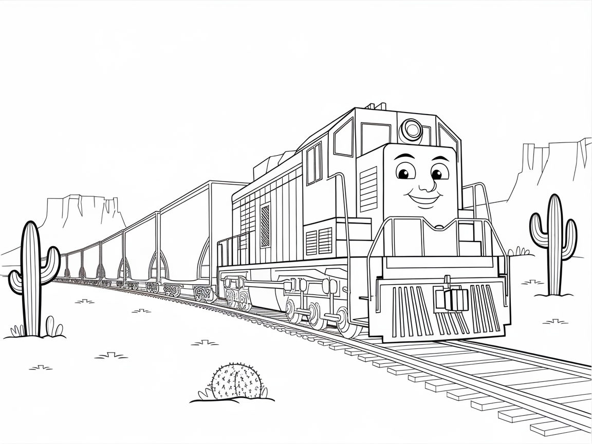 Smiling Desert Train Coloring Delight
