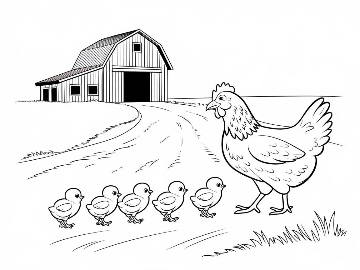 Stroll to the Barn with Mother Hen