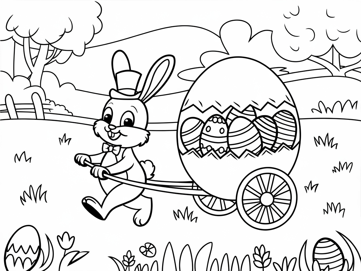 Easter Bunny with Egg Carriage Fun Coloring