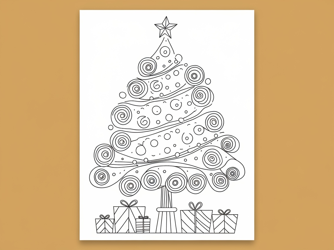 Whimsical Christmas Tree with Swirling Patterns